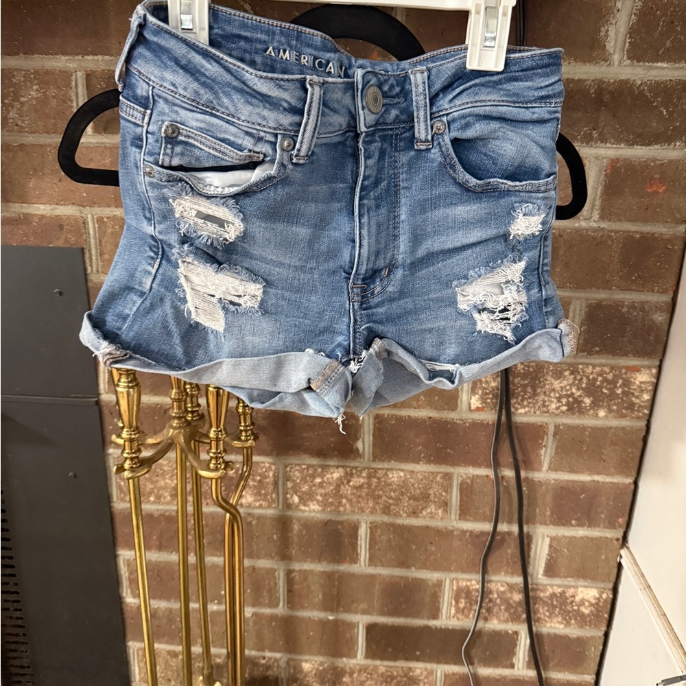 American Eagle Outfitters Light Blue Distressed Jean Shorts